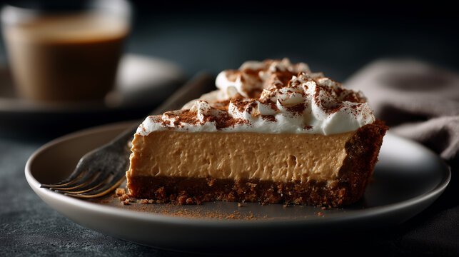 FA slice of baked pumpkin dessert with whipped cream on top