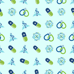 Seamless medical background with capsules dna symbols and healthcare icons