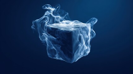 Futuristic Smoke Cube Against Navy Blue Background