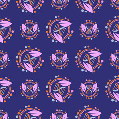 Colorful dna leaf emblem pattern on a dark background for medical and biotechnology themes