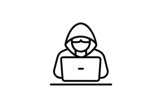 Hacker Icon in Hoodie with Laptop Illustrating Cyber Security and Anonymous Online Activity