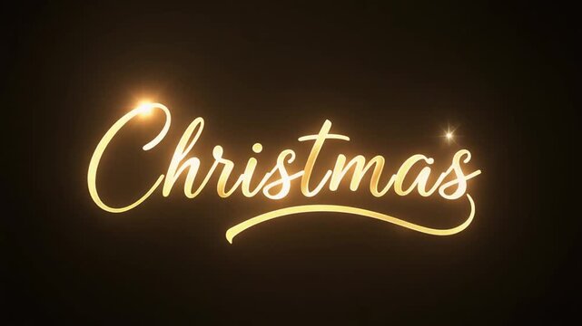 A beautifully crafted golden cursive 'Christmas' inscription, glowing warmly on a dark background, evoking a festive and magical holiday spirit, perfect for seasonal greetings