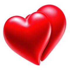 Two glossy red hearts intertwined, symbolizing love and connection isolated on transparent background