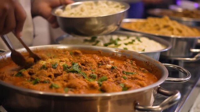 Buffet of Indian food, buffet food for events, MP$ video. AI