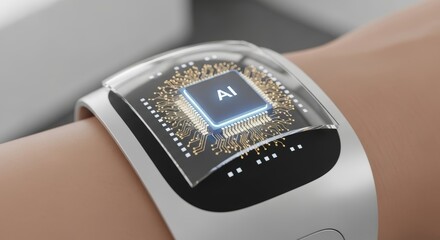 Futuristic AI-powered smartwatch concept with advanced processor and digital interface for smart technology
