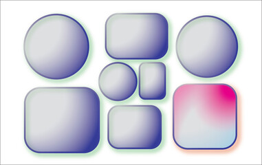 An arrangement of various rounded shapes in shades of purple and pink