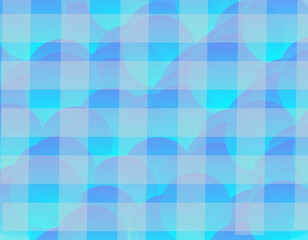 A complex abstract background featuring a seamless pattern of overlapping translucent circles in various shades of blue and purple, overlaid with a bright blue and cyan plaid or grid pattern.