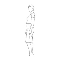 A line drawing of a pregnant woman standing with hands on her hips, belly, drawing, dress, girl, pose, sketch, stand, swimwear, woman, against transparent background