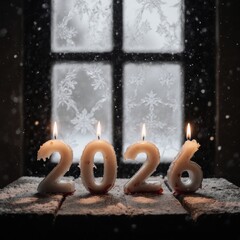 2026 New Year Candles — Moody Winter Still Life with Frozen Wax and Snowy Window