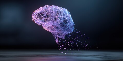 Creative representation of a brain formed by colorful lines and particles in an abstract setting