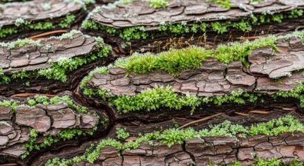Close up of tree bark with moss growing on it