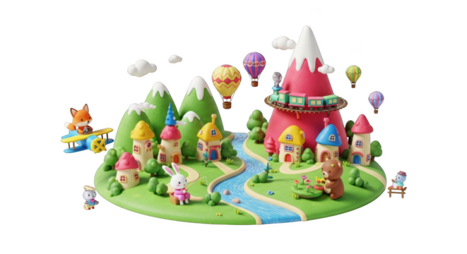 Claymation Miniature Village With Animals And Hot Air Balloons (77) image