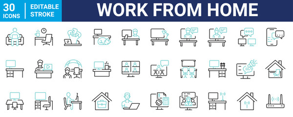 Work from home web line icons. freelance, collaboration, remote work. Vector illustration