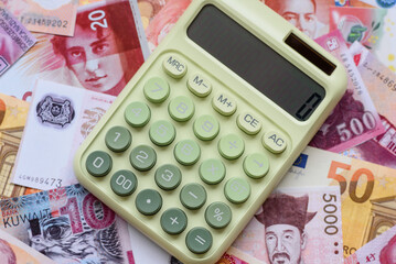 Calculator, money and expense calculations, tax form completion. Calculator, expense calculations