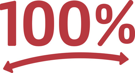 Red 100 Percent Symbol with Arrow on White Background percentage number