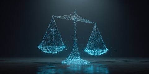 Digital representation of justice scales reflecting balance in law and order through technology