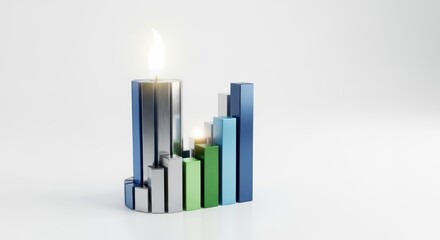 Creative business graph with candle light isolated on white background