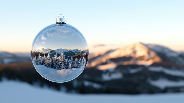 A snow globe contains a serene winter scene with trees and snowflakes, highlighting the beauty of winter wonderland outdoors
