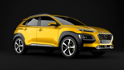 yellow suv car on black background side view