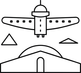 Airplane Landing at Airport Minimal Line Art Vector Illustration