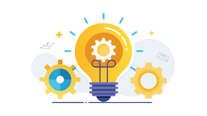 Bright light bulb with gears inside and around symbolizing innovation creativity and problem solving concepts