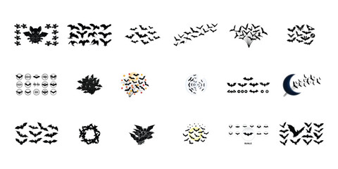 Bat silhouettes flying moon night vector