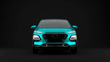 cyan suv car on black background front view