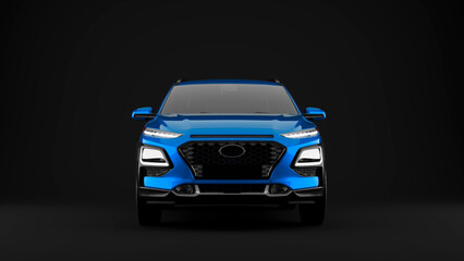 blue suv car on black background front view