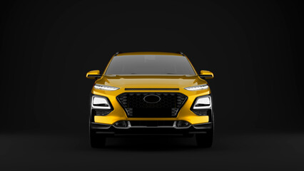 yellow suv car on black background front view