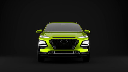 green suv car on black background front view