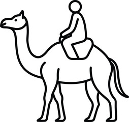 Traveler in Desert with Camel Minimal Line Art Vector Illustration