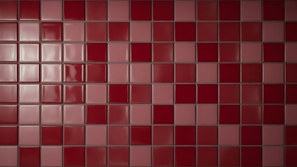 Red ceramic tile wall texture with glossy pink square pattern

