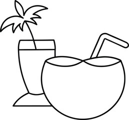 Tropical Fruit Drink on Beach Minimal Line Art Vector Illustration