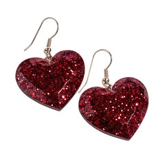 Sparkling red heart earrings isolated on transparent background are perfect for valentines day gift