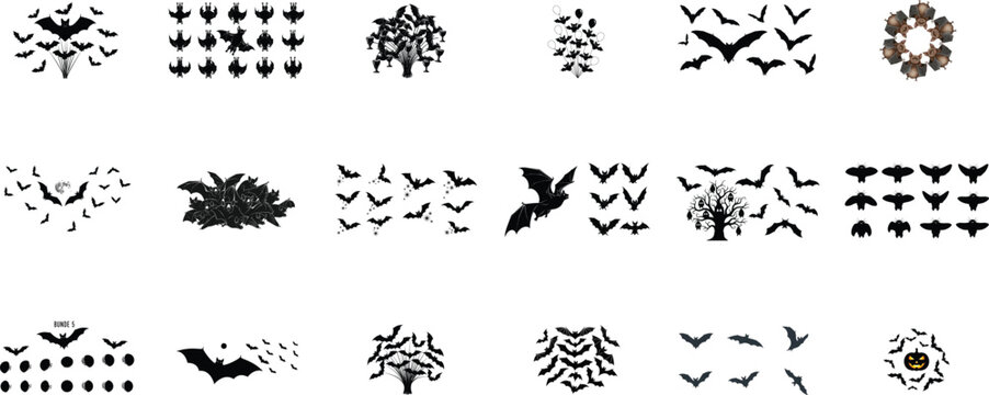 Flying bats and Halloween imagery silhouette spooky - Powered by Adobe