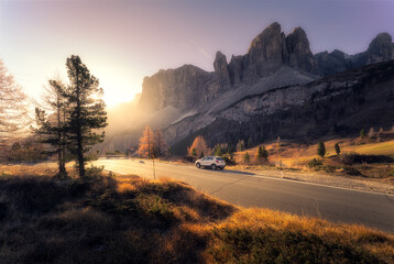 Sunrise in the mountains. Gardena Pass