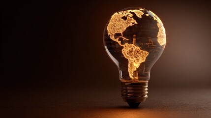 Conceptual Macro Photography of Light Bulb Illuminating Continents