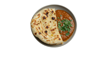 Butter Chicken with Naan and Curry, PNG, isolated on transparent background.