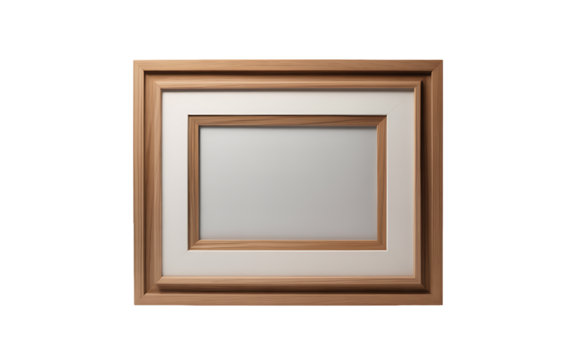 Wooden picture frame with white mat and grey insert