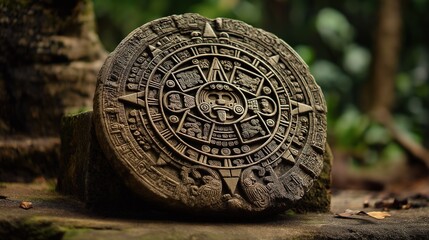 Obraz premium Ancient Aztec Sun Stone Resting Among Ruins