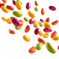 Colorful candies are falling gracefully against, isolated on transparent background
