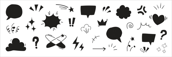 Hand Drawn Doodle Speech Bubbles and Comic Elements Vector Set