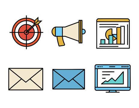 Stock vector illustration set of mail and email icons, symbols, and buttons for internet web business contact design