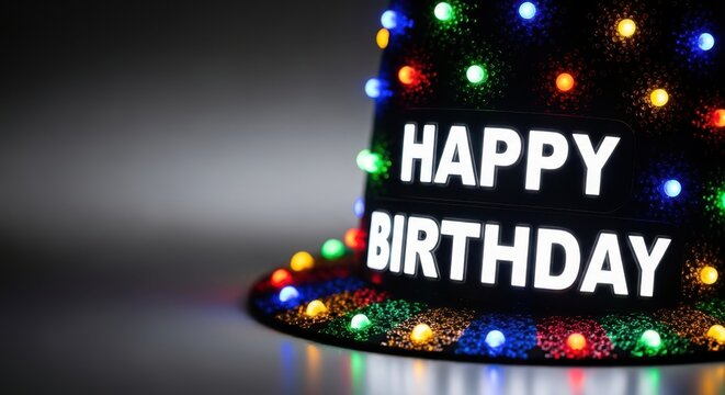 Festive Happy Birthday Hat with Colorful Lights and Celebration Message