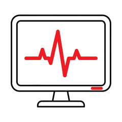 Computer monitor displaying a red electrocardiogram pulse EPS icon