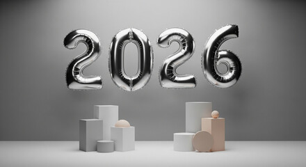 Gold and silver foil balloons number 25 with festive bokeh lights