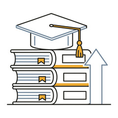 Stack of books with graduation cap and upward arrow EPS icon