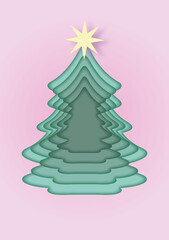 Christmas tree card, invitation card, winter holidays, tree with start, pink card, wishing card, christmas star