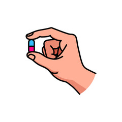 Fototapeta premium Hand holding a capsule, tablet icon logo flat vector design