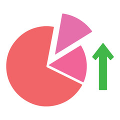 Growing pie chart silhouette with upward arrow vector icon